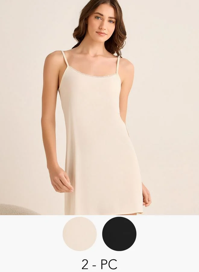 Splash FAV Set of 2 - Short Slip Dress Sleeveless Lace Trim